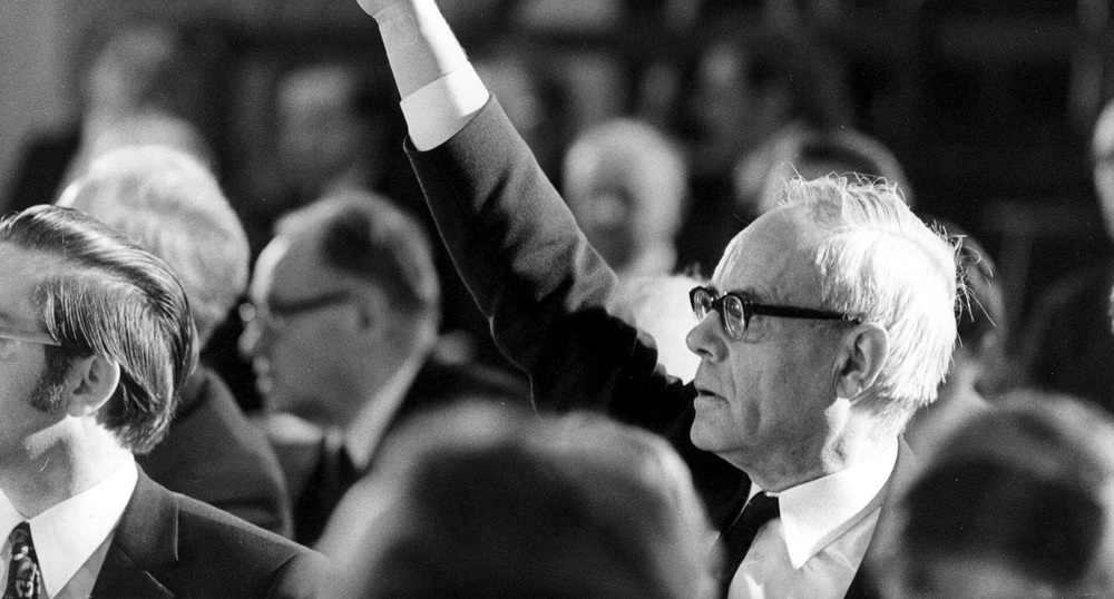 Rahner / © KNA-Bild, N.N. Karl Rahner während der Zweite Sitzungsperiode der Vollversammlung der gemeinsamen Synode der Bistümer der BRD in Würzburgvom 10.5. bis 14.5.1972